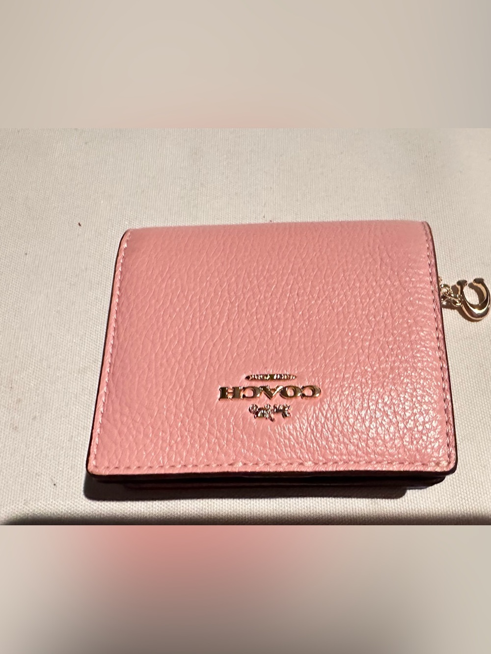 Coach Pink Pebbled Leather Bifold Wallet with Gold Logo